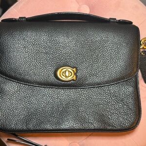 Coach Cassie Pebbled Leather Black Crossbody Bag with Gold Accents